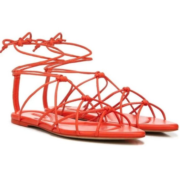 VINCE Kenna Flat SANDALS Size 6.5 Burnt Orchid Orange Knotted Leather NEW $280
